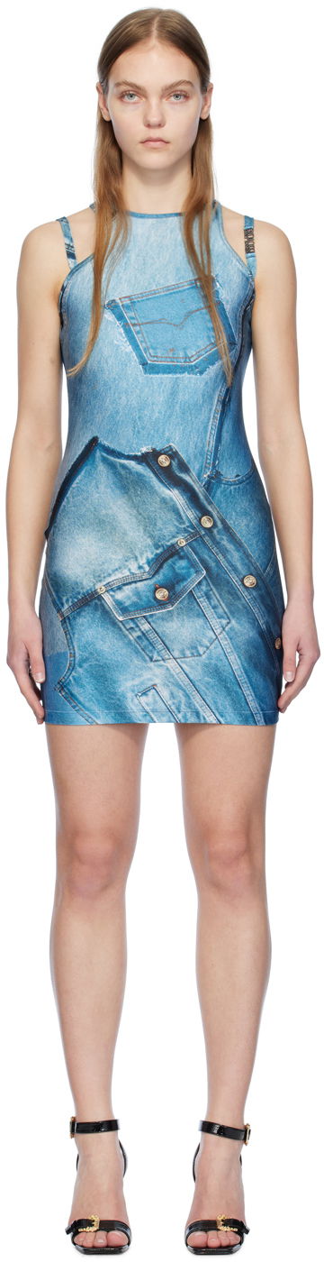 Skjorte Versace Jeans Couture Blue Printed Minidress Blå | E76HAO944_EJS278