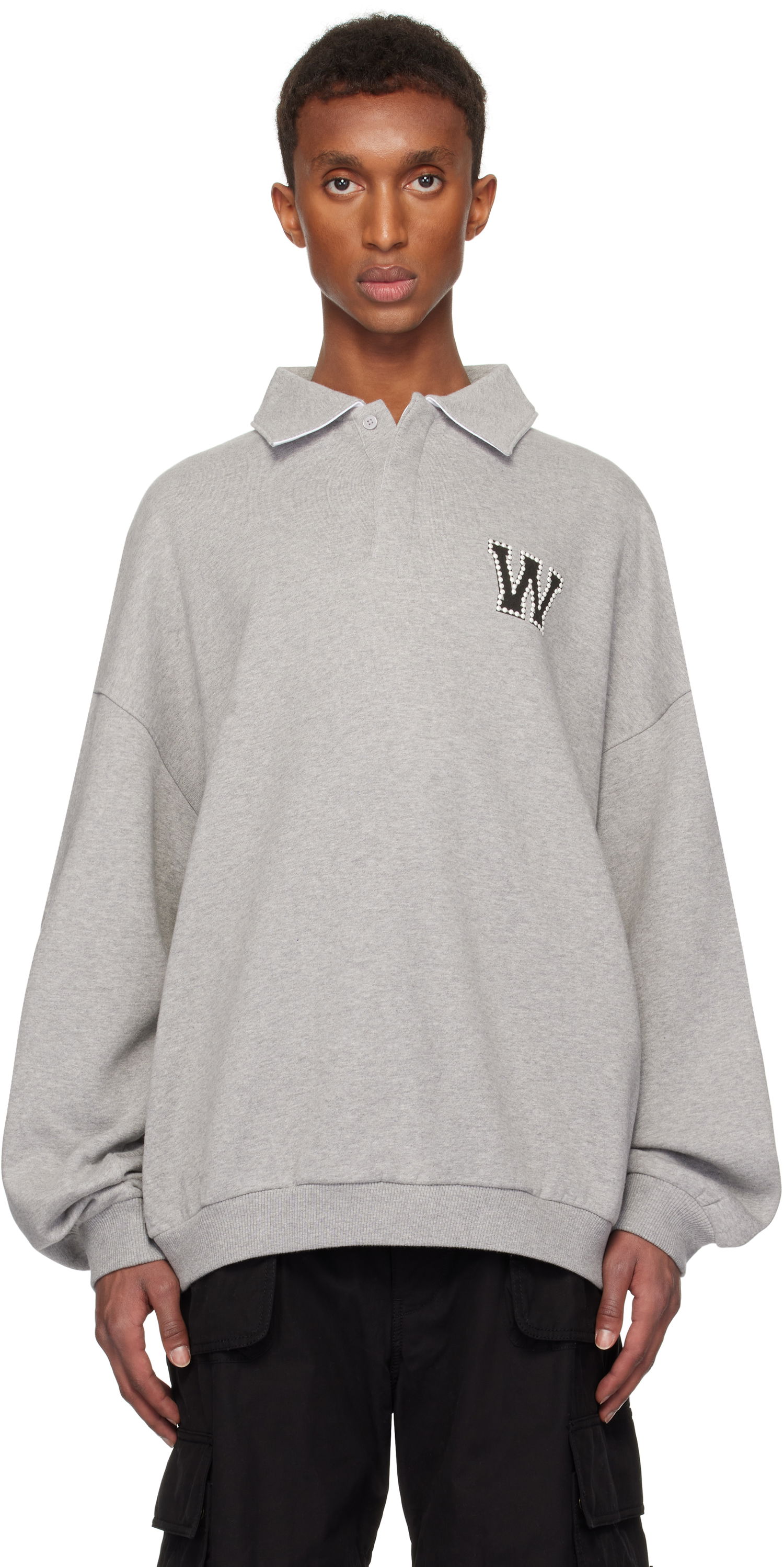 Sweater We11done We11done Pearl Logo Polo Sweatshirt Grå | WD-TS3-24-739-U-MG, 0