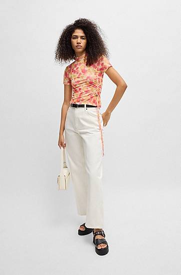 Crop top BOSS Mesh Tie-Dye Top with Gathered Side Lyserød | 50537187, 1