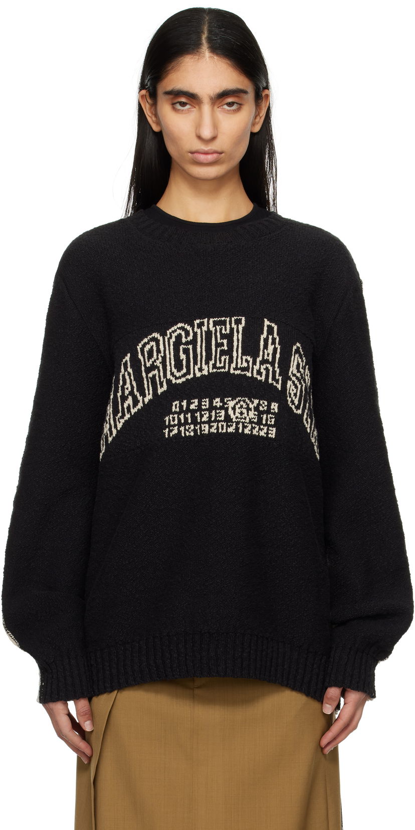 Sweater Maison Margiela MM6 Maison Margiela Varsity Jacquard Sweater Sort | SH0HL0025 M13084
