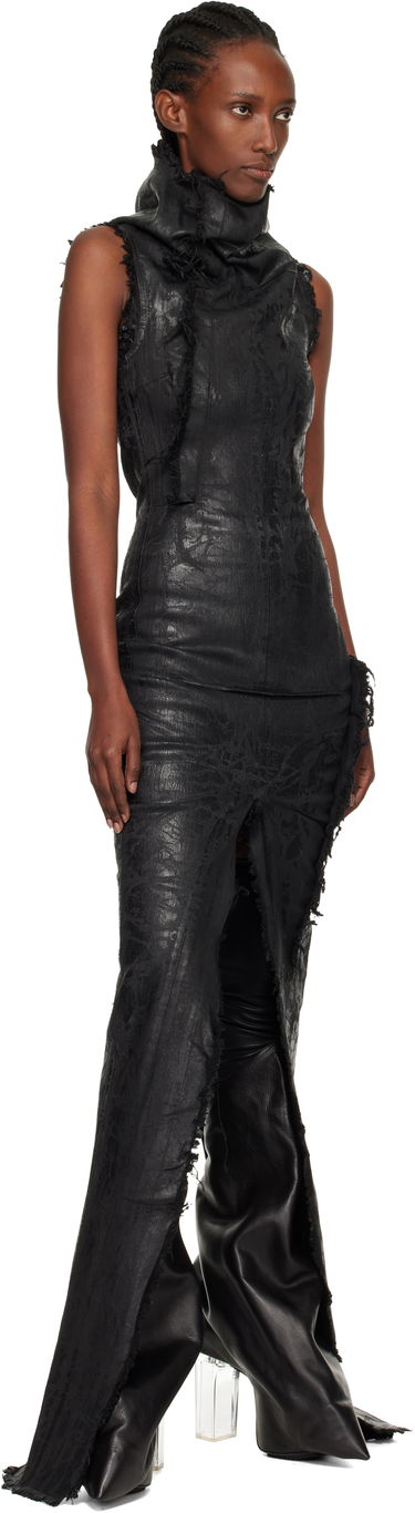 Kjole Rick Owens Distressed Raw-Edge Cowl-Neck Sleeveless Concordians Etna Maxi Dress Sort | RO02E4598 SBMC99, 3