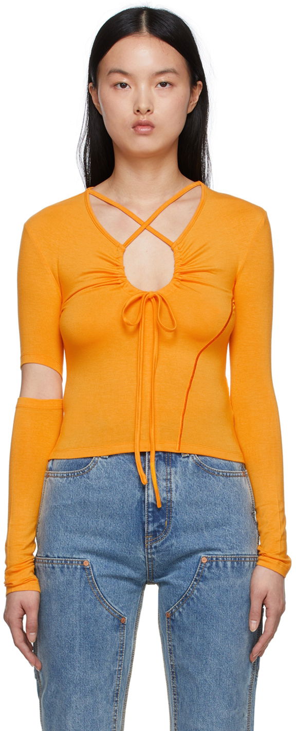 T-shirt Andersson Bell Andersson Bell Edie Cutout Tie Front Long Sleeve T-Shirt Orange | atb717w