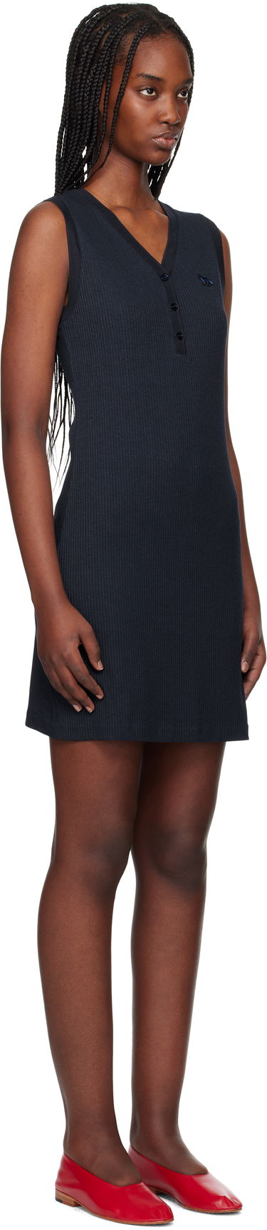 Kjole MAISON KITSUNÉ Maison Kitsuné Baby Fox Patch Ribbed Minidress Mørkeblå | OW01618KJ0134, 1