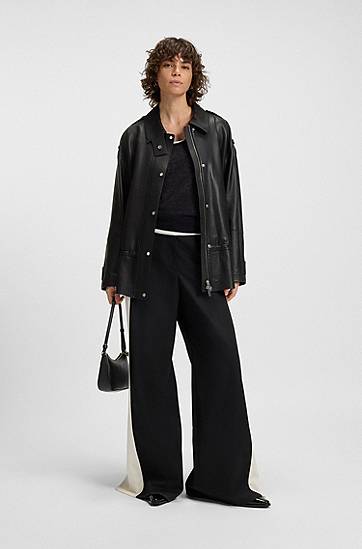 Jakke BOSS Long-length biker jacket in leather Sort | 50544445, 1