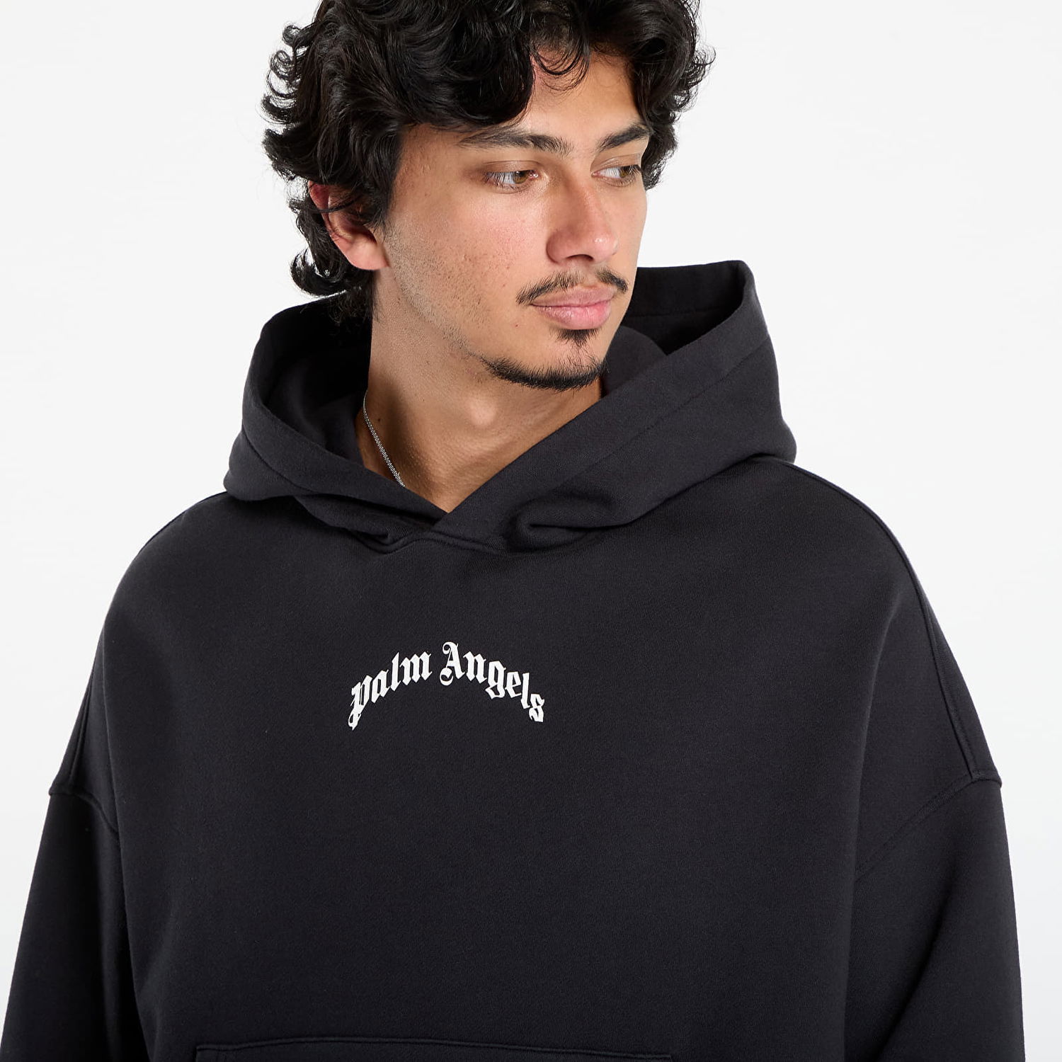 Sweatshirt Palm Angels Palm Angels Back Curved Logo Loose Hoody Sort | PMBB17EF25FLE0041003, 1