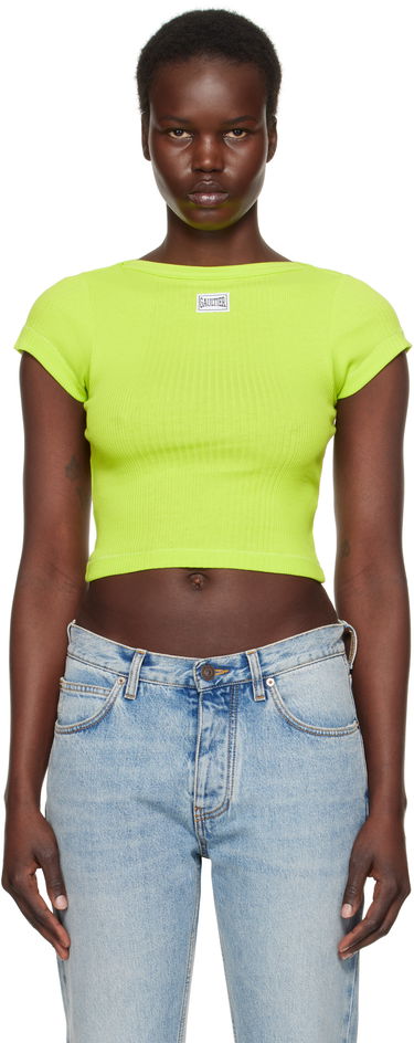 Crop top Jean Paul Gaultier Jean Paul Gaultier 'The Patch' Cropped Ribbed T-Shirt Grøn | 25/33-F-TS105P-J054-44, 0