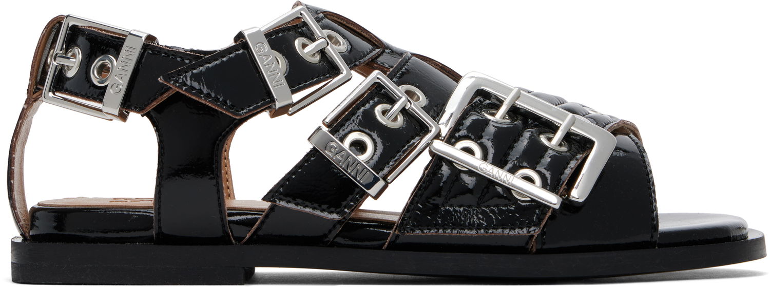 Tilbehør GANNI GANNI Buckle Strap Flat Sandals Sort | S2934, 0