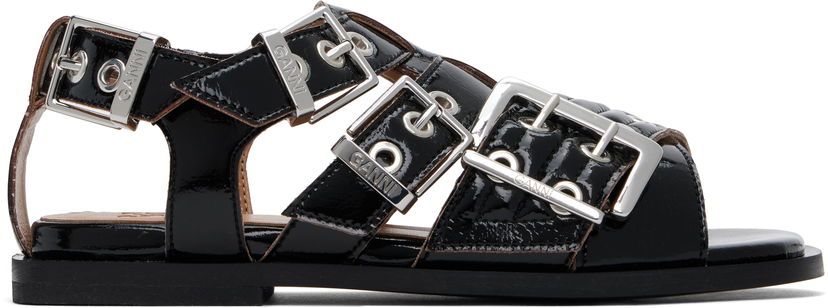 Tilbehør GANNI GANNI Buckle Strap Flat Sandals Sort | S2934