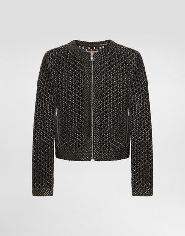 Jakke Dolce & Gabbana Dolce & Gabbana Woven Nappa Leather Jacket Sort | G9BGSLGJ159N0000, 0