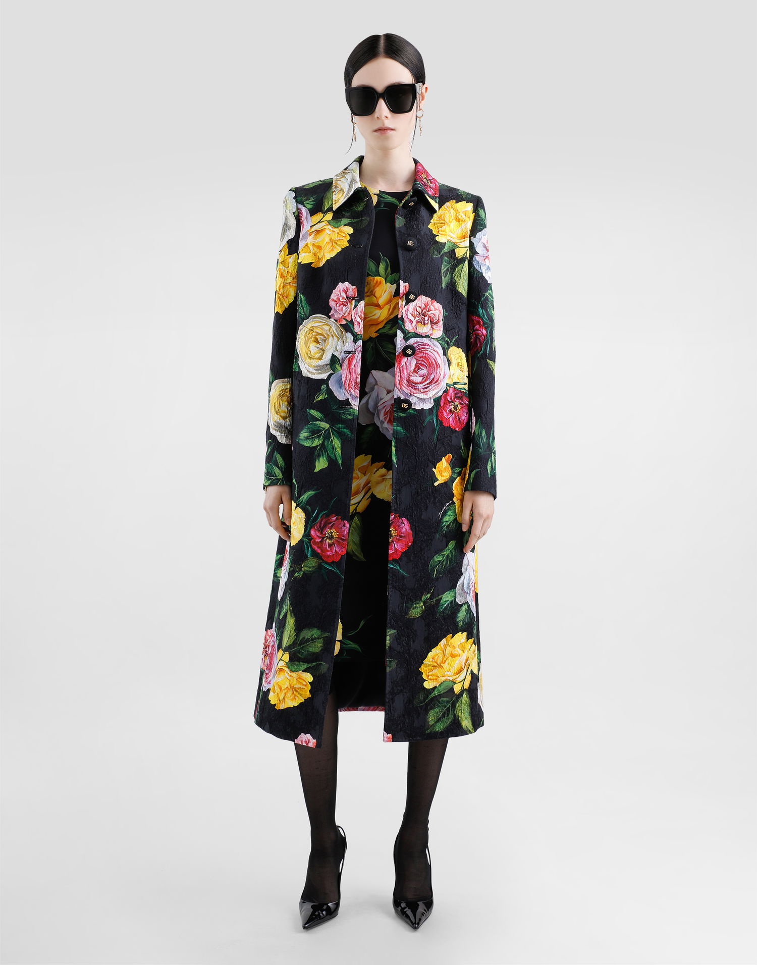 Frakker Dolce & Gabbana Dolce & Gabbana Single-breasted Peony and Rose-Print Brocade Coat Sort | F0W2RTFS9AHHN5IY, 1
