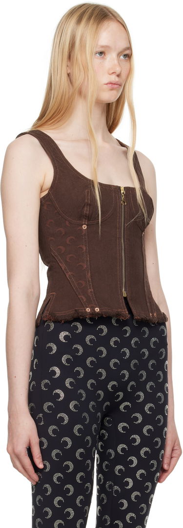 Crop top Marine Serre Marine Serre Moon Jacquard Twill Corset Top Brun | WTO414A CWOV0063, 1