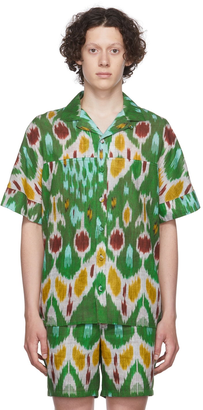Skjorte Erdem Erdem Philip Ikat Print Resort Shirt Grøn | MV22_503MIGCL PHILIP SHIRT