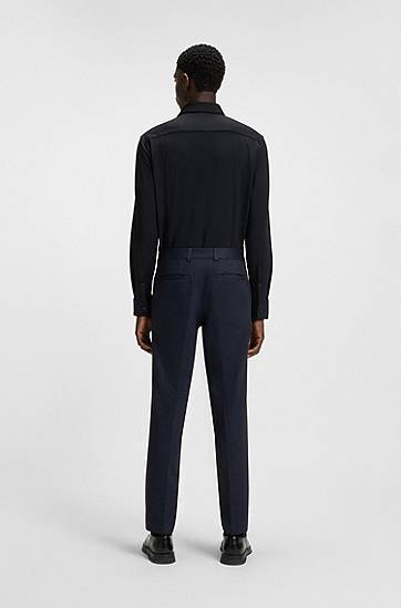 Bukser BOSS Extra Slim Fit Micro-Print Stretch Jersey Trousers Mørkeblå | 50544601, 1