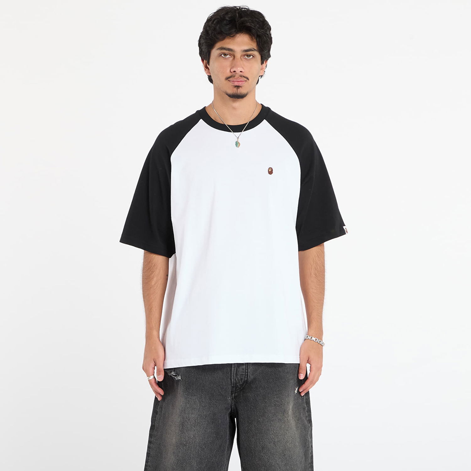 T-shirt BAPE One Point Relaxed Fit Raglan Tee Sort | 001CSL801306MWHT, 0