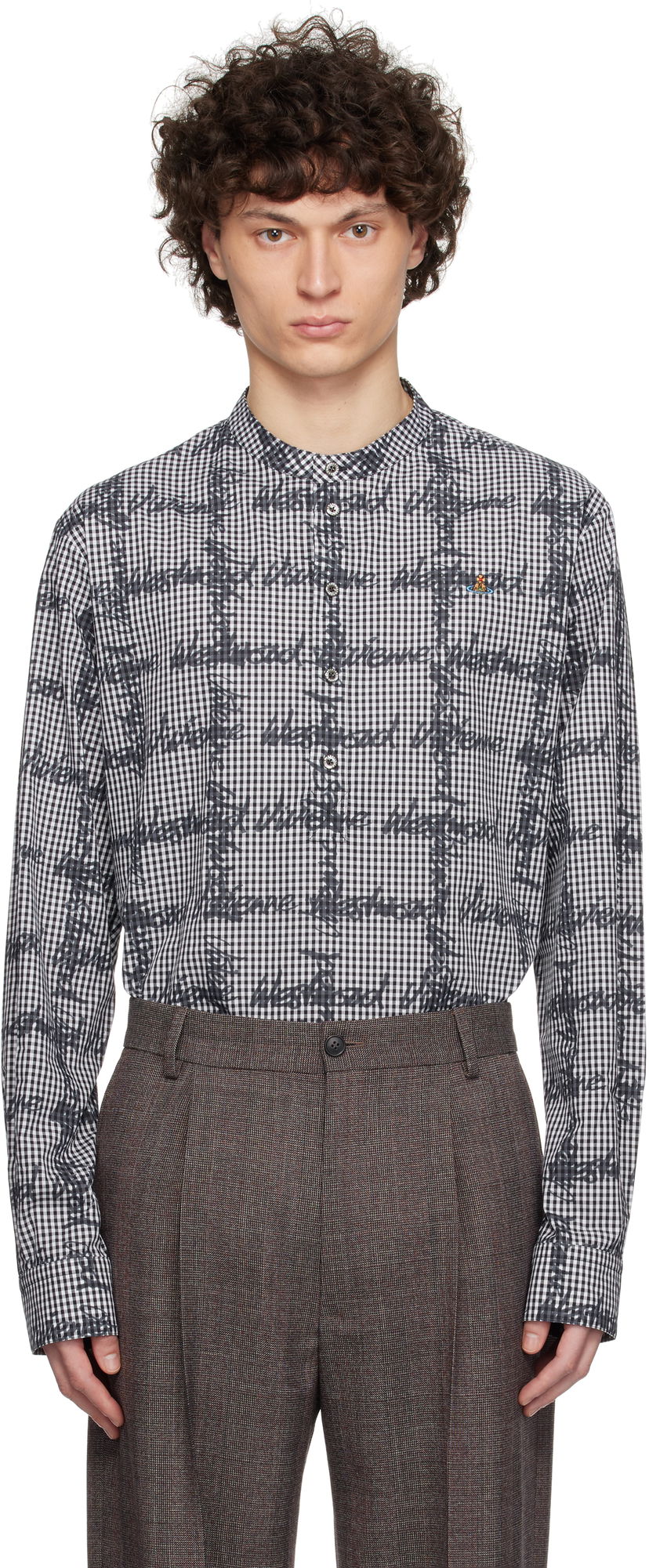 Skjorte Vivienne Westwood Vivienne Westwood Gingham Print Band Collar Shirt Hvid | 2401003X-W011T-
