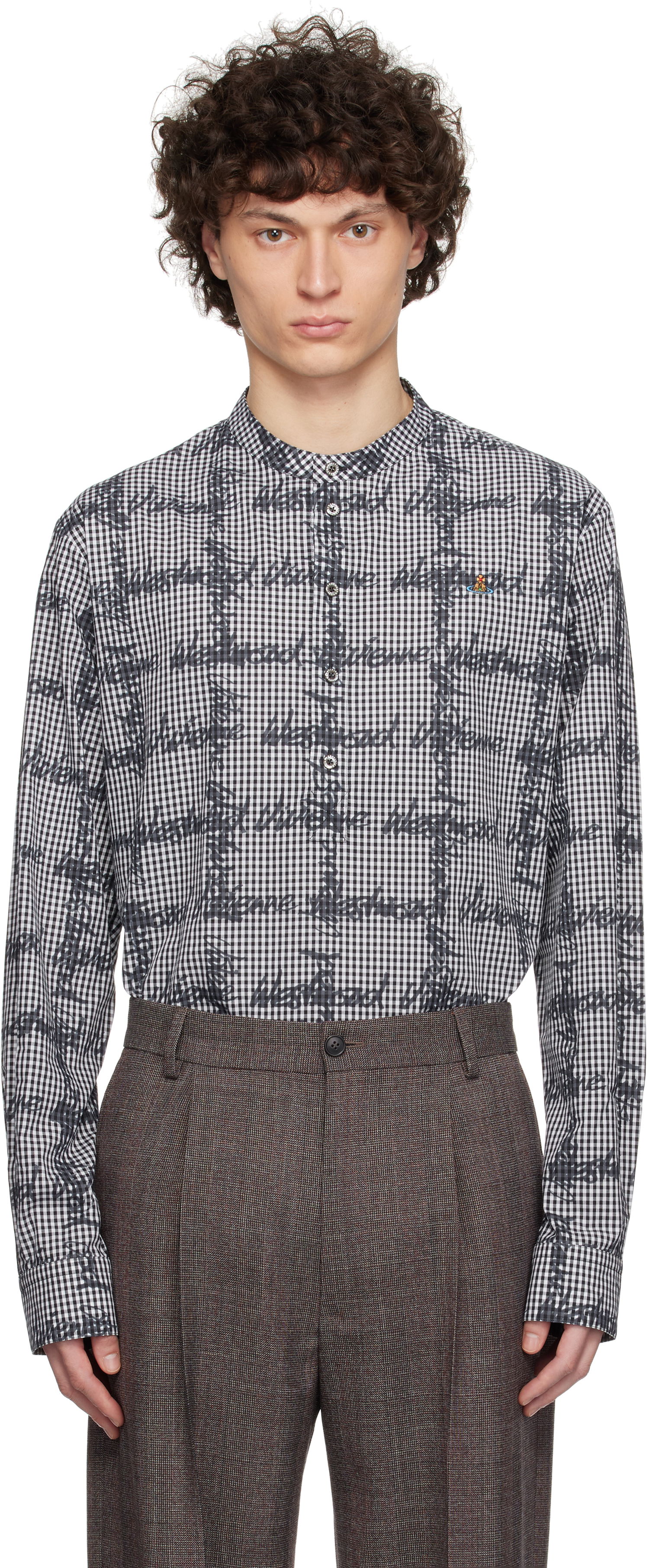 Skjorte Vivienne Westwood Vivienne Westwood Gingham Print Band Collar Shirt Hvid | 2401003X-W011T-, 0