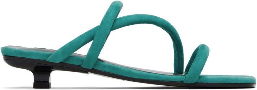 Tilbehør BY FAR BY FAR Morena Kid Suede Leather Heeled Sandals Grøn | MWFHO015KL007GR047PL