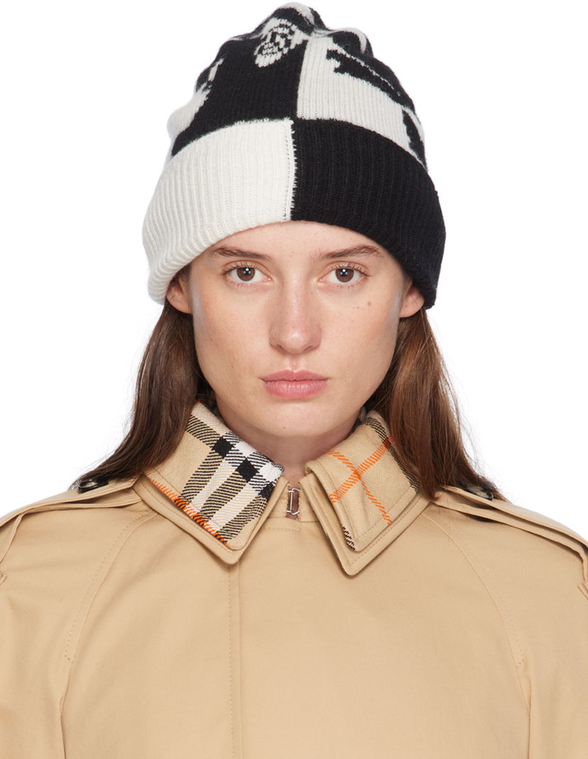 Beanie Burberry Black & White EKD Cashmere Beanie Sort | 8094497