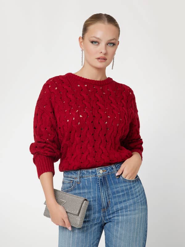 Sweater GUESS Cable-Knit Wool-Blend Sweater Rød | W5RR77Z3J20