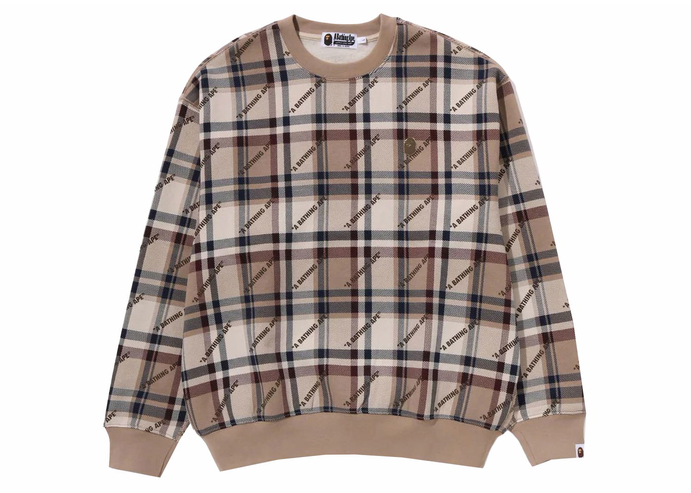 Sweatshirt BAPE BAPE A Bathing Ape Logo Check Pattern Crewneck Beige Brun | 1J80-113-061, 0