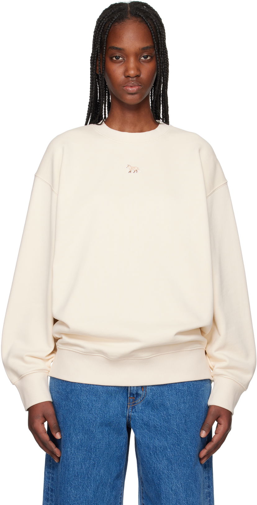 Sweater MAISON KITSUNÉ Maison Kitsuné Baby Fox Patch Oversize Sweatshirt Beige | OW00301KM0325