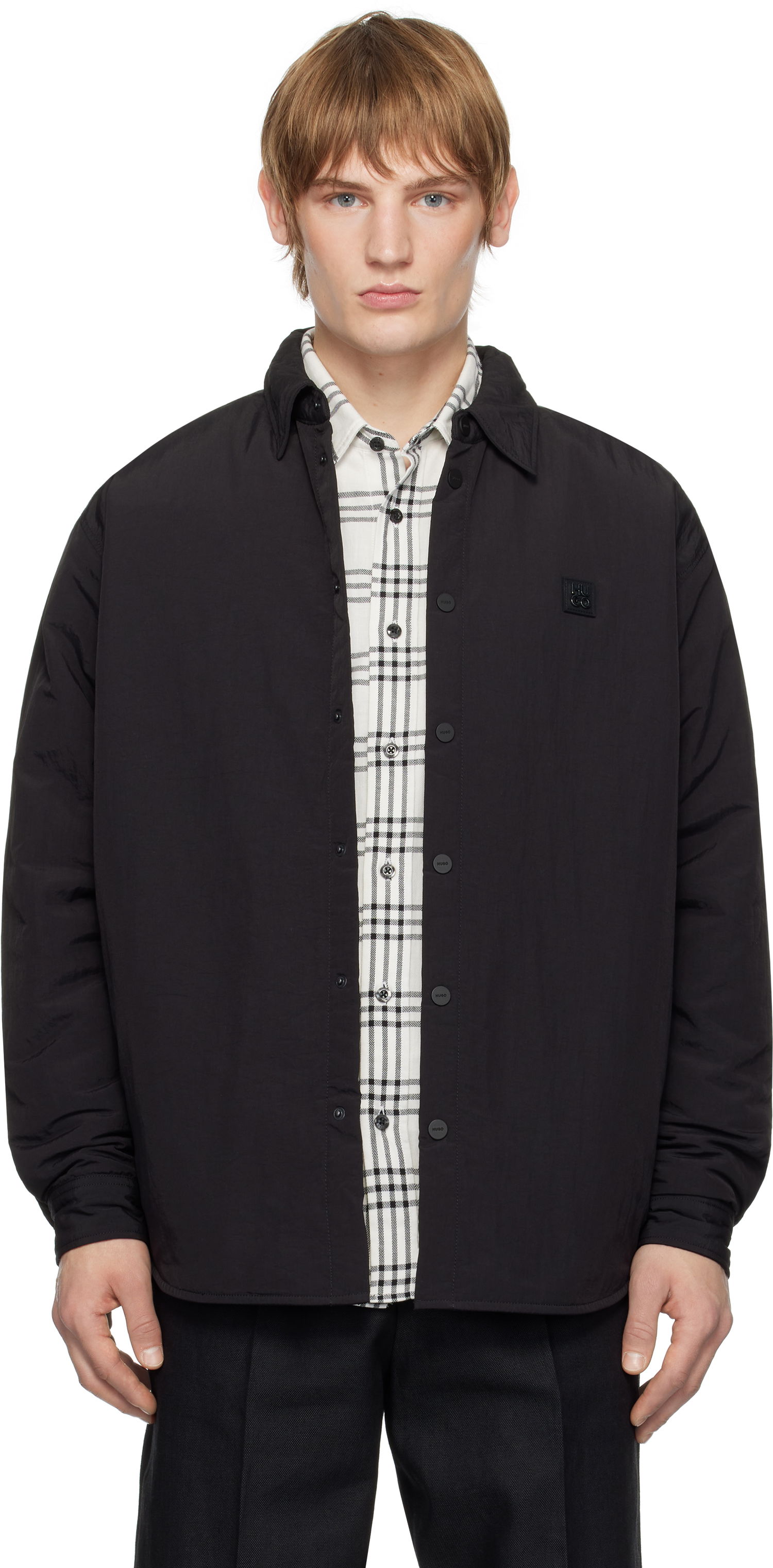 Skjorte BOSS Padded Overshirt With Logo Badge Sort | 50534283, 0