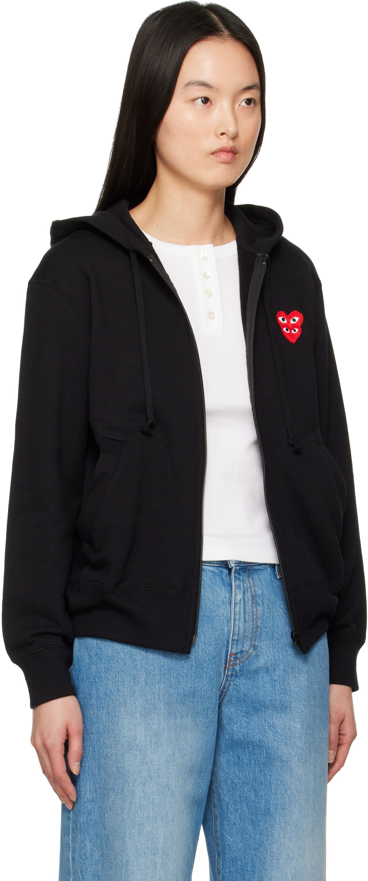 Sweatshirt Comme des Garçons COMME des GARÇONS PLAY Layered Heart Zip Hoodie Sort | T294-051, 1