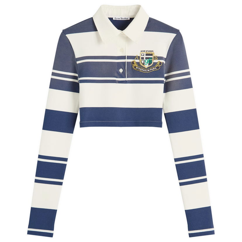 Polo skjorte Acne Studios Euston Cropped Striped Polo Shirt, Size Large Blå | AL0478-BL1