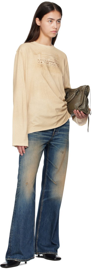 T-shirt Acne Studios Acne Studios Long Sleeve Logo T-Shirt Beige | CL0361-, 3