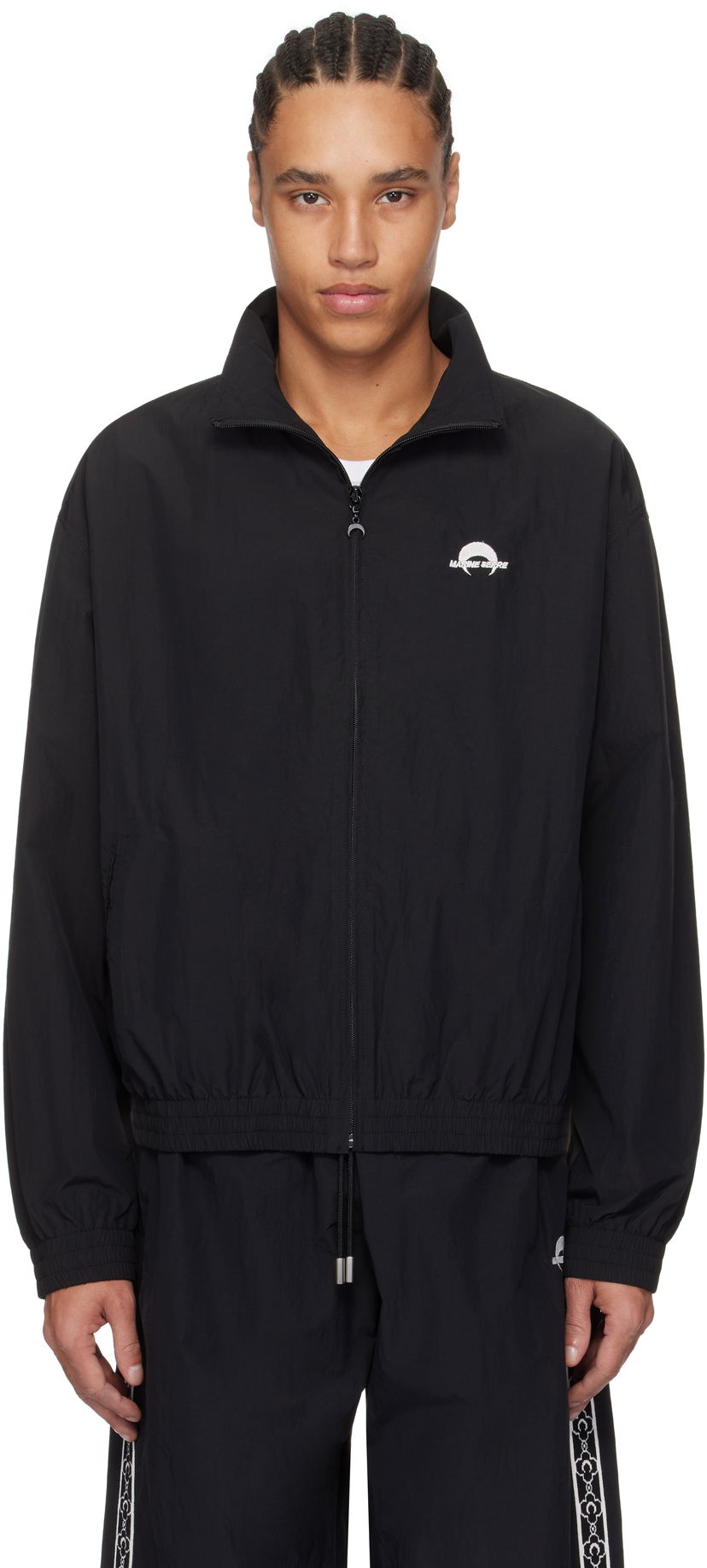 Vindjakke Marine Serre Marine Serre Recycled Nylon Track Jacket Sort | UJA053B CWOV0041