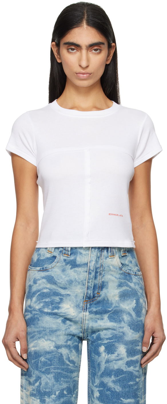 T-shirt Eckhaus Latta Lapped Baby T-shirt Hvid | 303-EL-PF24-W -, 0