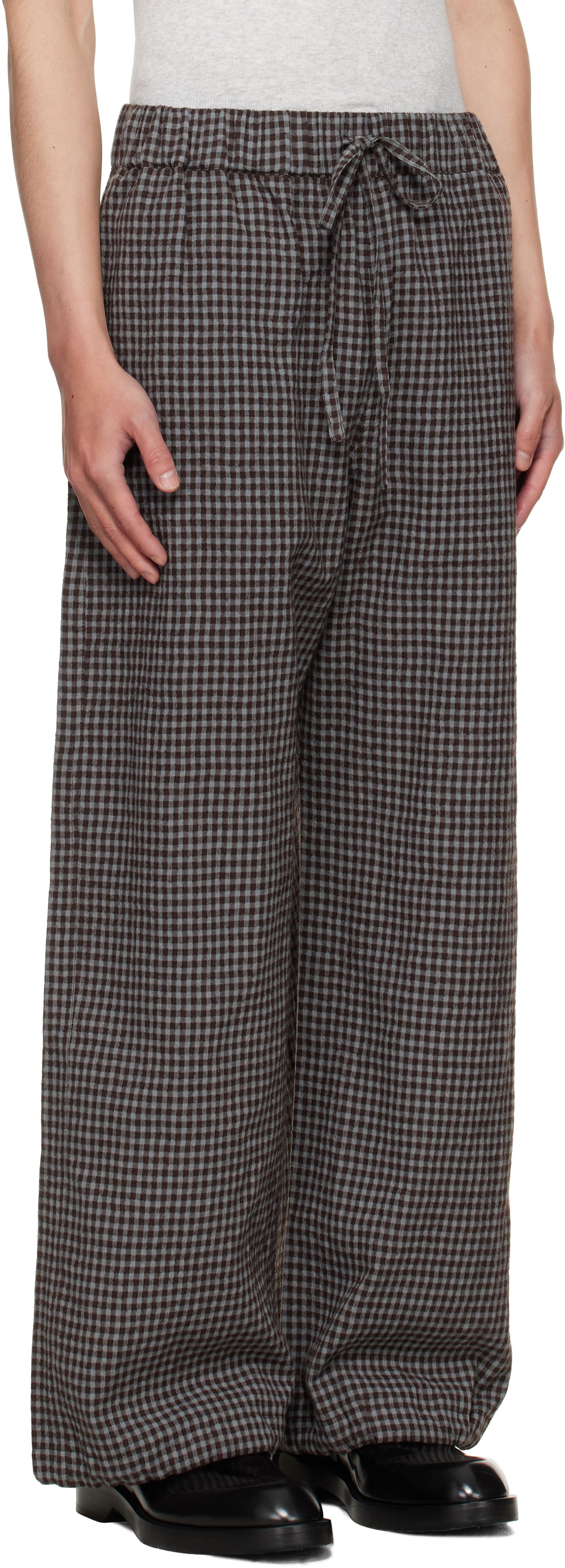 Bukser sage NATION SAGE NATION Siesta Gingham Lounge Pants Brun | S140 SIESTA TROUSER WOOL COTTO, 1