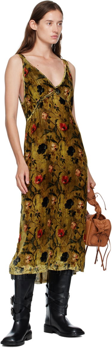Kjole R13 R13 Grunge Floral-Print Velvet Slip Midi Dress Grøn | R13WR477-R595A, 3