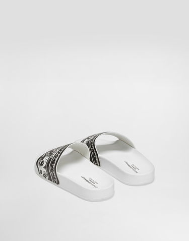 Tilbehør Dolce & Gabbana Dolce & Gabbana Majolica-Print Calfskin Slides Hvid | DD0318A1838IU3TN, 2