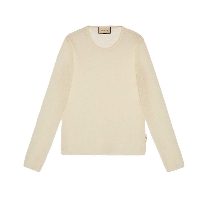 Sweater Gucci Silk Mohair Sweater Ivory Beige | 758085 XKDIQ 9166