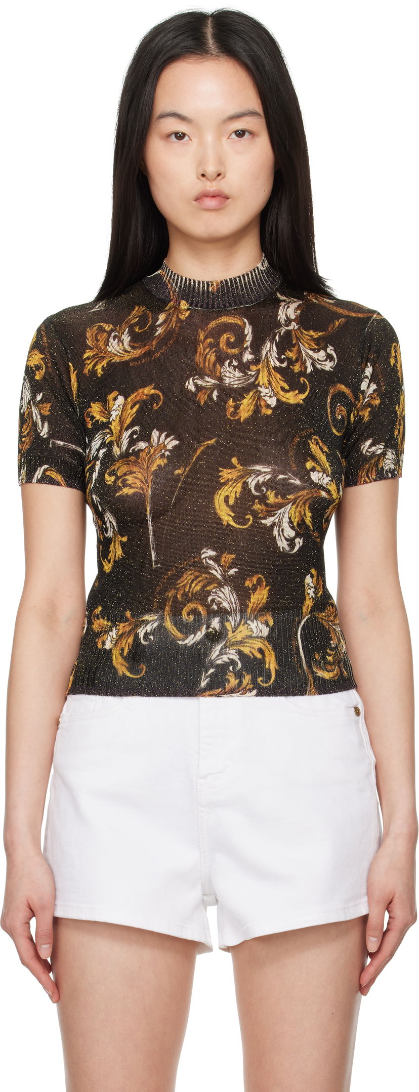 T-shirt Versace Versace Jeans Couture Barocco Lurex Knit Top Sort | E78HAFM07_ECMN45