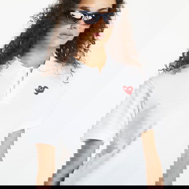 T-shirt Comme des Garçons PLAY Emblem Knit Short Sleeve Tee UNISEX White Hvid | AX-T006 WHITE, 3