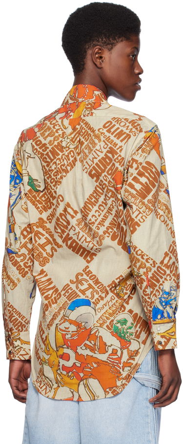 Skjorte ERL Brown Graphic-Print Cotton Button-Up Shirt Beige | ERL07B006, 2
