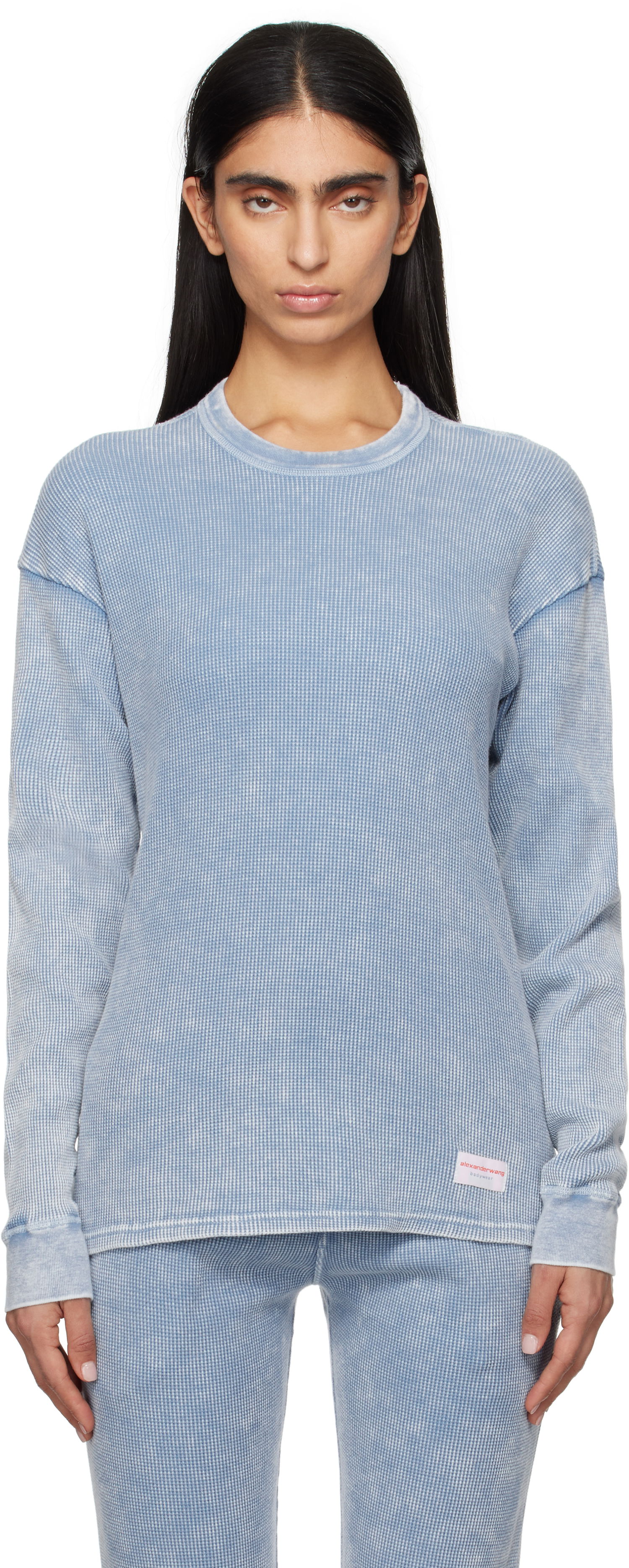 Sweater Alexander Wang Alexander Wang Long Sleeve Waffle Knit T-shirt Blå | UC4221611W, 0