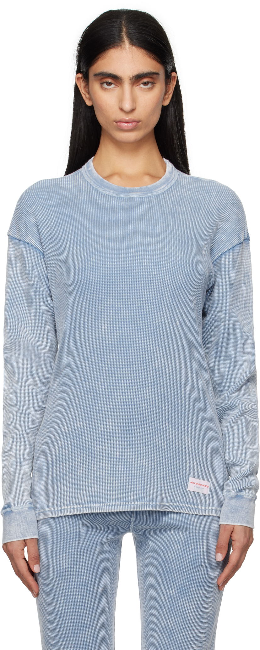 Sweater Alexander Wang Alexander Wang Long Sleeve Waffle Knit T-shirt Blå | UC4221611W