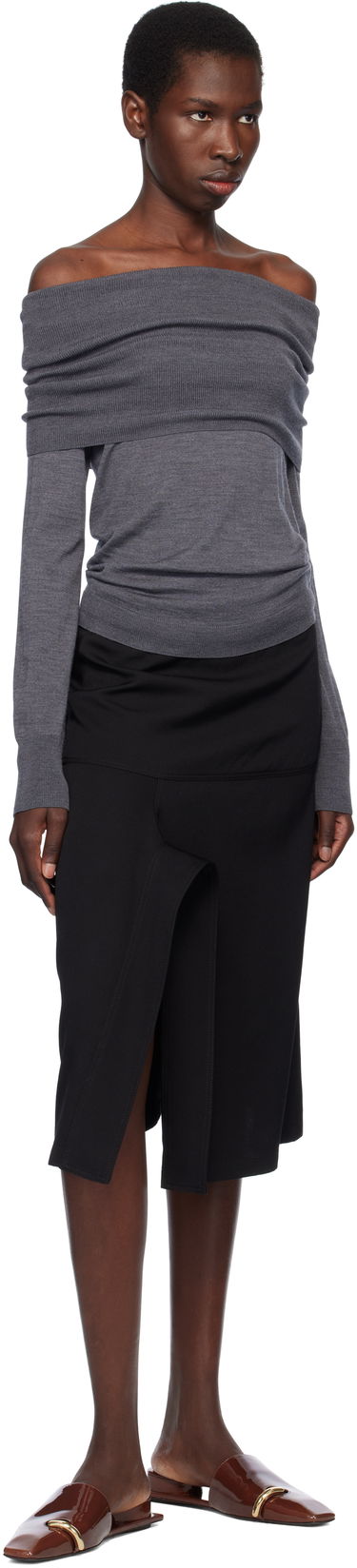 Sweater Stella McCartney Stella McCartney Off-The-Shoulder Light Wool Sweater Grå | 6K10403S2598, 3