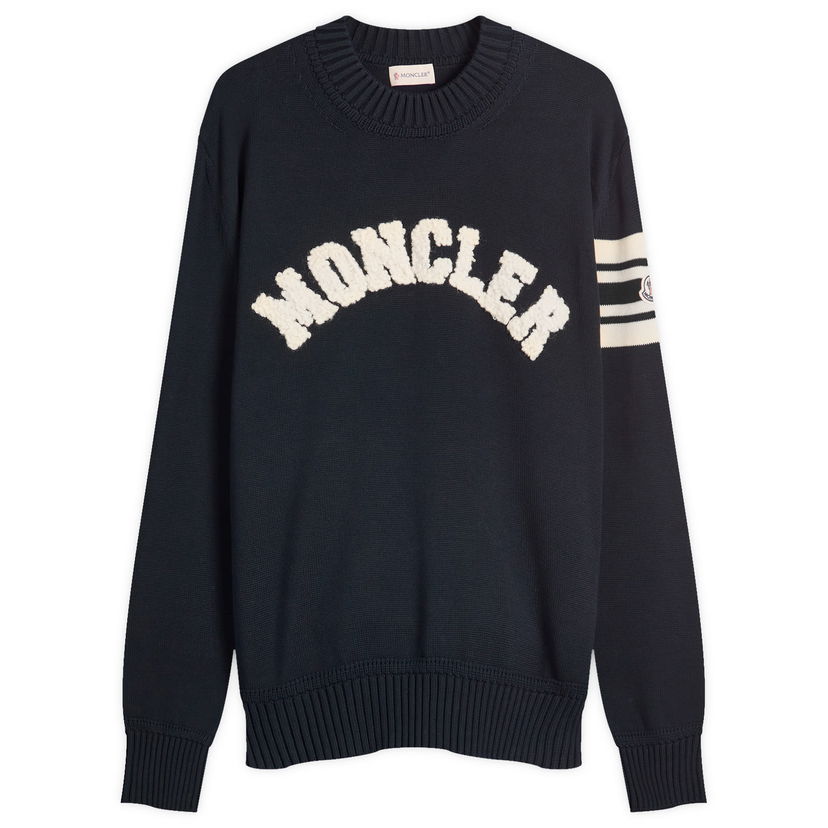 Sweater Moncler Men's Logo Crew Neck Knitwear, Size Large Mørkeblå | 9C000-09-M1367-776