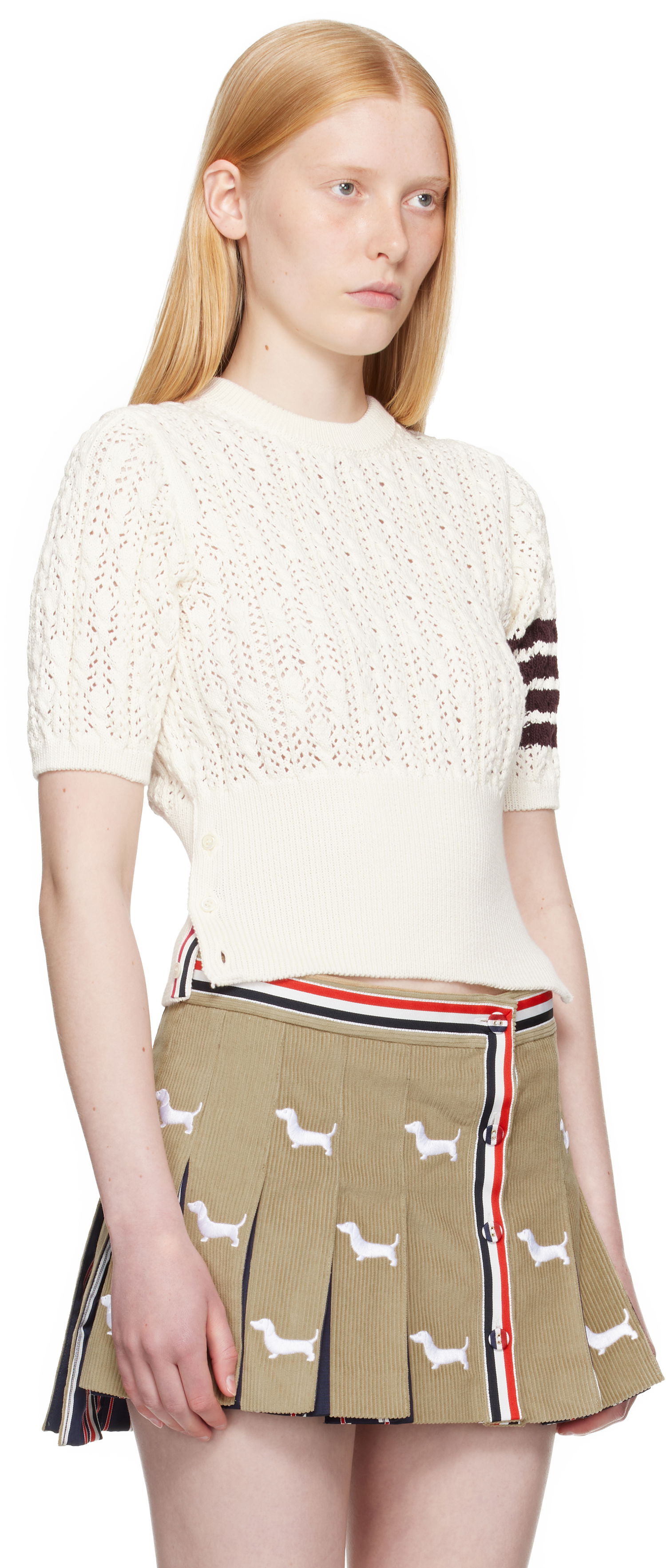 Sweater Thom Browne Thom Browne Pointelle Cable Stitch 4-Bar Sweater Hvid | FKA495A-Y3017, 1