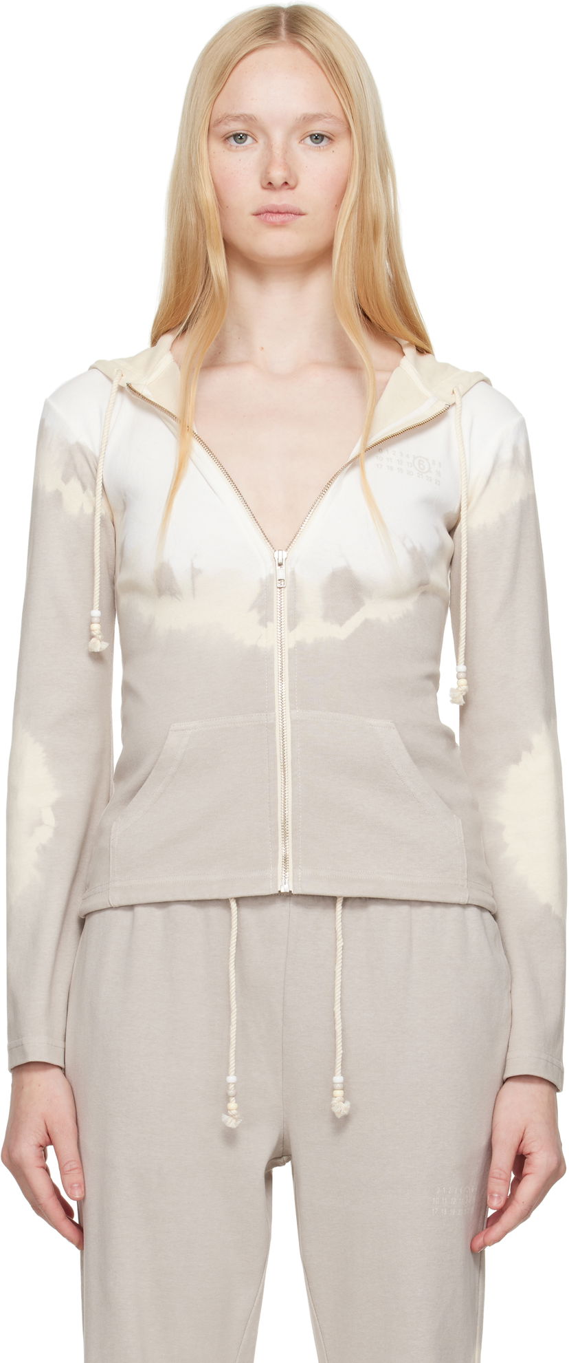 Sweatshirt Maison Margiela MM6 Maison Margiela Interlock Cotton Jersey Zip-Up Hoodie Beige | S62HG0028 M20110