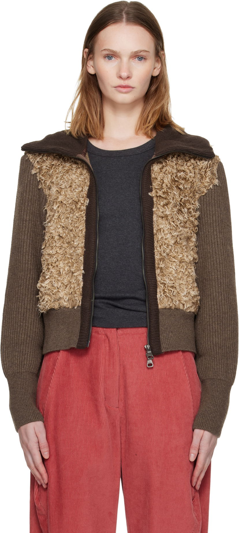 Sweater Andersson Bell Curly Faux Fur Panel Full-Zip Knit Cardigan Flerfarvet | atb1392w