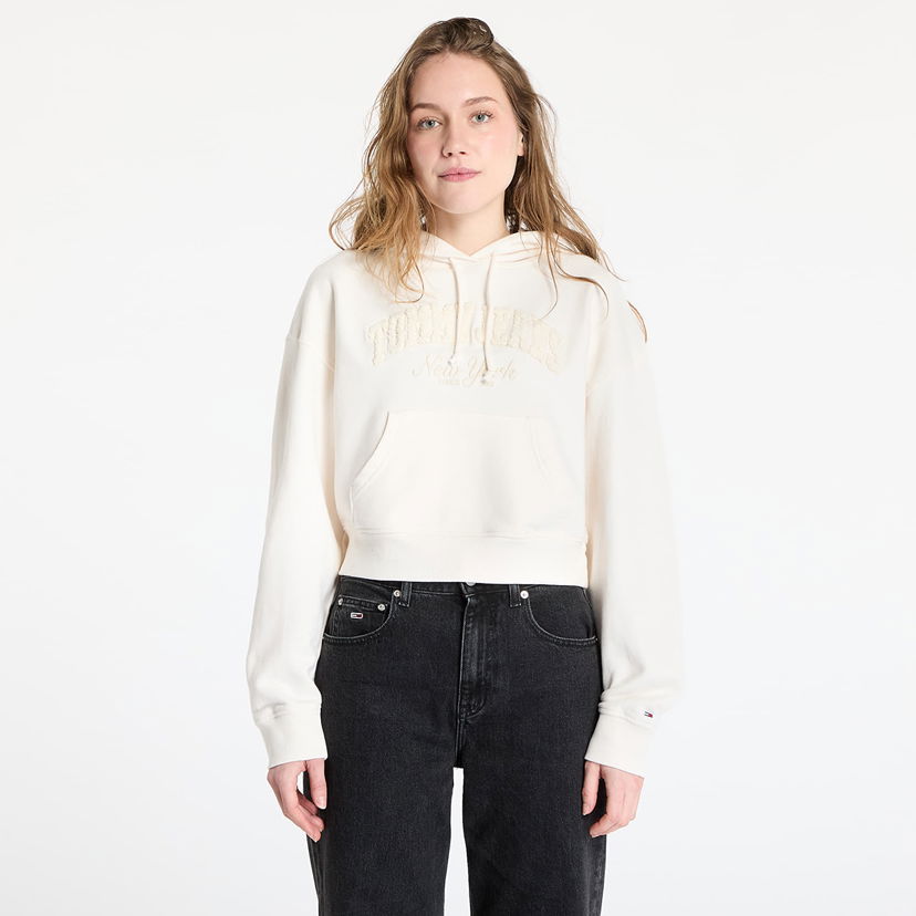 Sweatshirt Tommy Hilfiger Tommy Jeans Boxy Crop Varsity Hoodie Hvid | DW0DW19413 YBH
