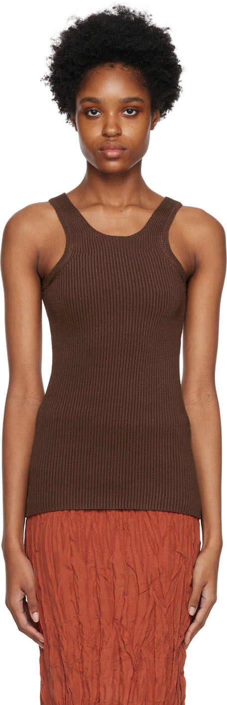 Tanktop TOTEME Curved Compact Tank Top Brun | 223-592-320