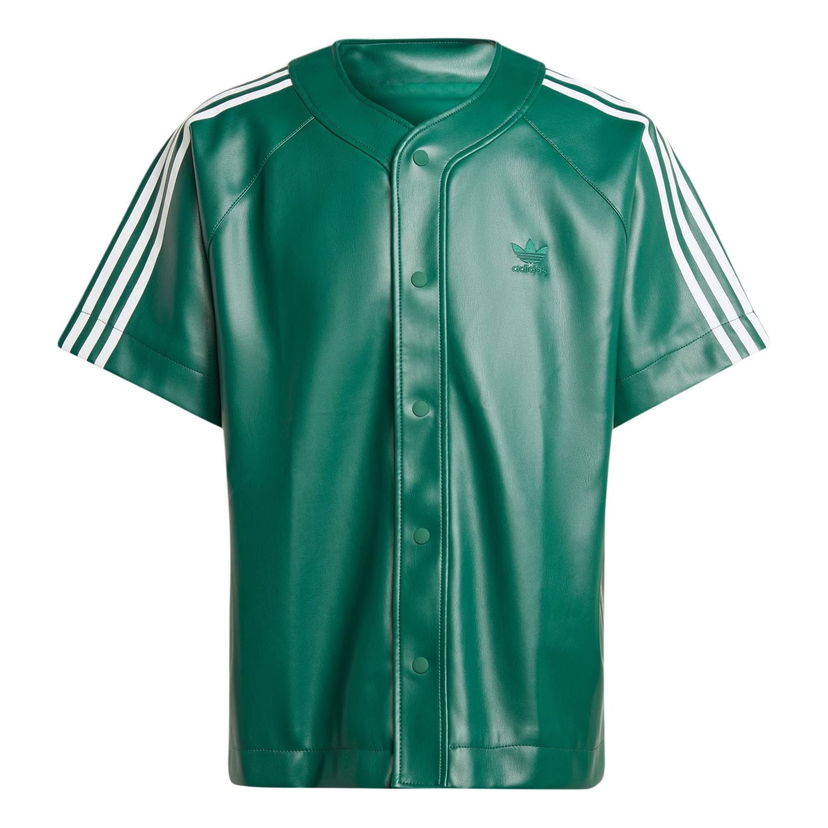 Skjorte adidas Originals Adicolor 3-Stripes Faux Leather Baseball Shirt Grøn | IZ4047