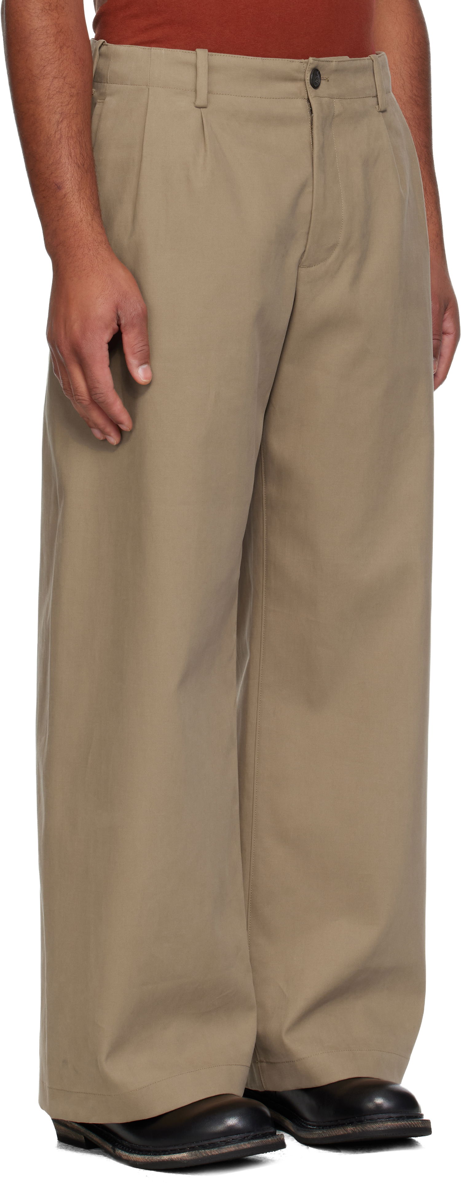 Bukser OUR LEGACY Bridge Pleated Wide-Leg Chino Trousers Beige | M4254BS, 1