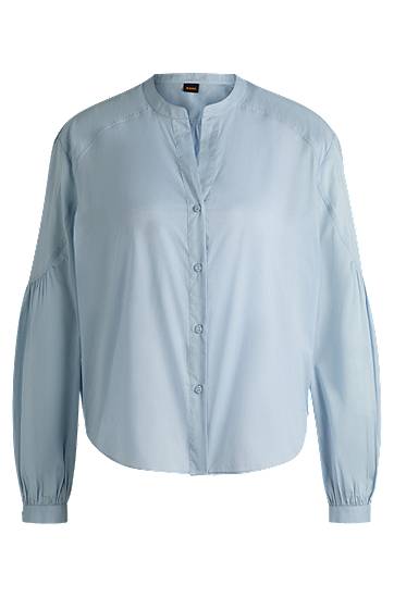 Skjorte BOSS Cotton Voile Regular-Fit Blouse with Wide Sleeves Blå | 50509827